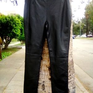 Front Black Leather Zipper Up Pants Back Polyester.size 4 .